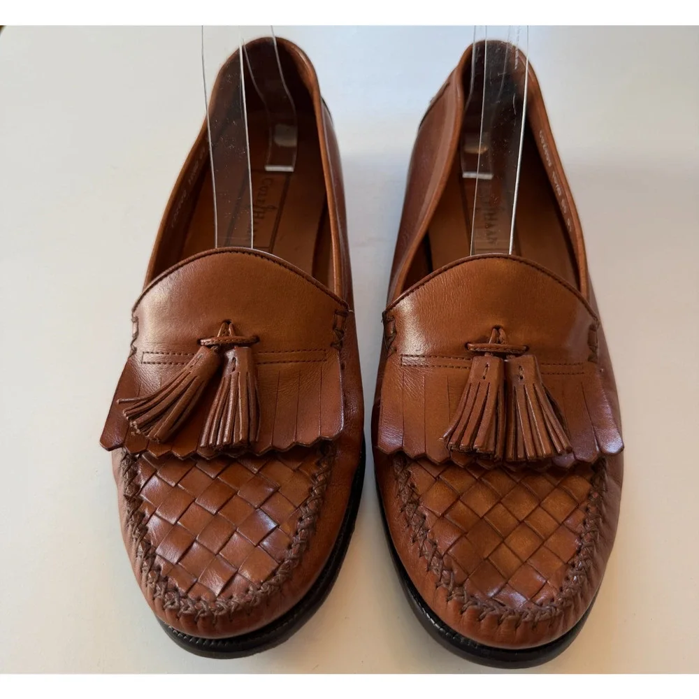 COLE HAAN Woven Leather Resort Tassel Loafer Shoes Mens Brown 10.5D Dress Casual